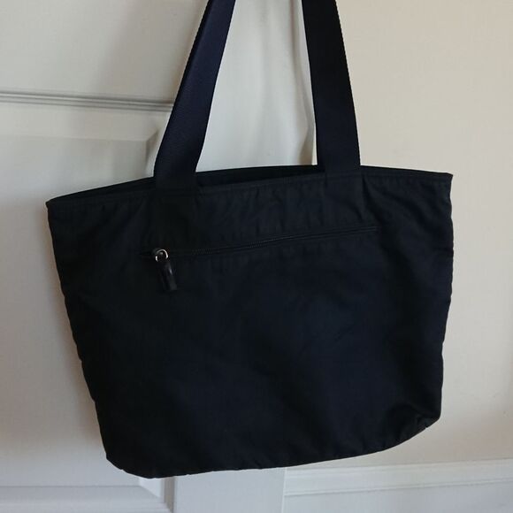 Black Prada nylon fabric with navy blue double handles tote - Picture 6 of 16